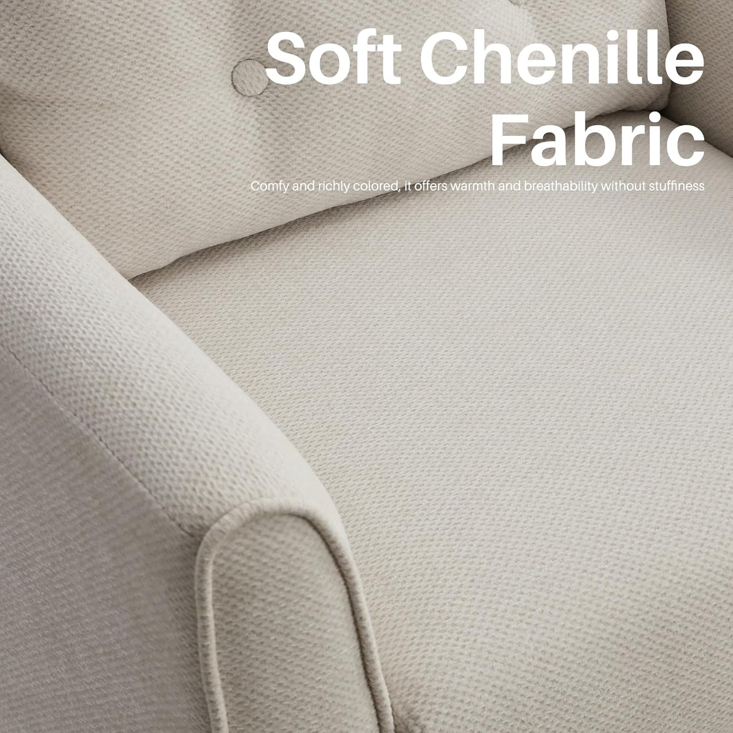 Modern Accent Chair with Wooden Legs Plush Fabric Armchair Chenille Side Single Sofa Chair for Bedroom, Office Cafe Waiting Room Apartment (Beige Armchair)