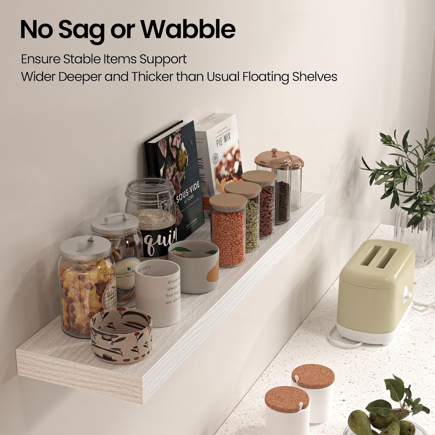 Floating Shelves for Wall,40" W x 8" D x 1.5" H, Wooden Wall Mounted Display Shelves with Invisible Brackets for Living Room, Bedroom, Bathroom, Kitchen Decor and Storage, Set of 2, White