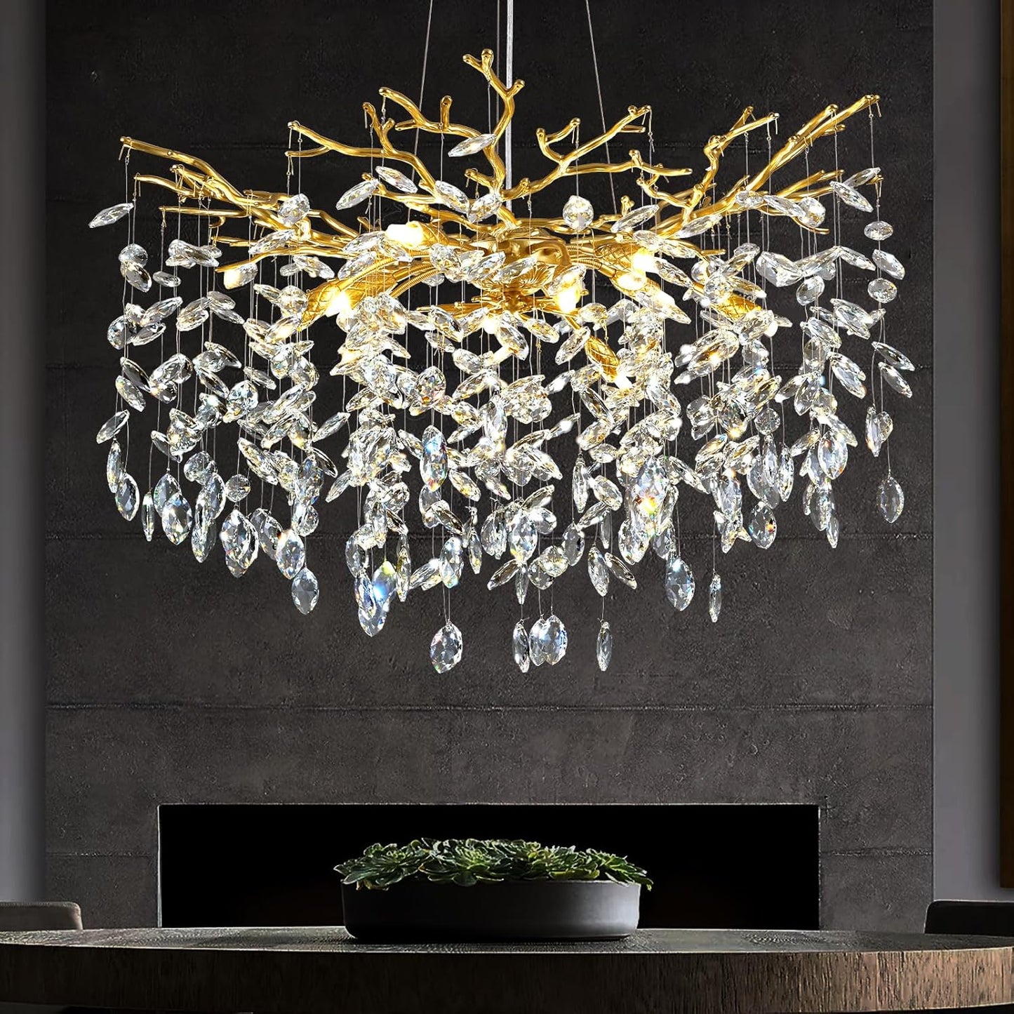 Modern Crystal Chandelier, 30" Chandeliers for Dining Room,Gold K9 Crystal Tree Branches Crystal Chandelier,10-Light Living Room Chandeliers, Fo Entryway,Foyer,Bedrooms