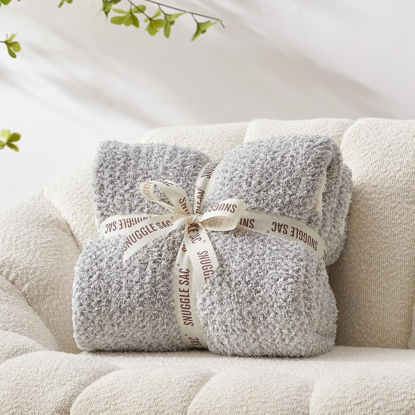 Snuggle Sac Heather Grey Throw XL Blanket for Couch, Super Soft Warm Blankets Cozy Knit Fuzzy Microfiber Throws Dupes for Sofa, Bed, Camping, Picnic, Heather Grey, 50x70 inches