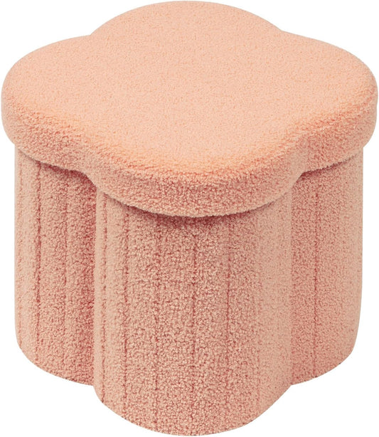 B FSOBEIIALEO Storage Ottoman Cube, Flowers Shaped Ottomans with Storage Foot Stool Footrest for Lving Room, Boucle Ottoman Seat for Dorm Room,Faux Teddy Fur, Orange 12.6"x12.6"x12.6"