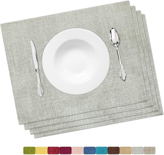 Placemat Set-Washable Place Mats for Parties, Elegant Table Mats for Kitchen Table, Set of 4 Dining Table Placemats, Heat-Resistant Cloth Placemats for Indoor and Outdoor,13x19-Gray
