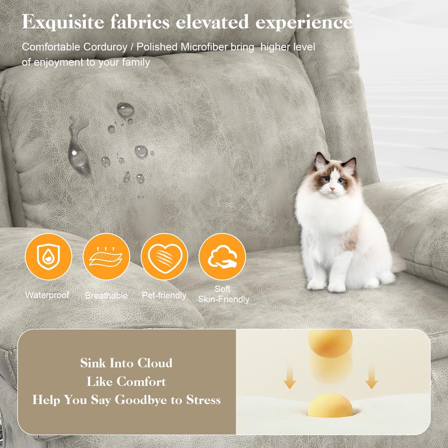 Recliner Chair for Adults, Oversized Manual Pull Tab Reclining Chair, 2-Tier Cushions, Minimalist Style Single Sofa for Living Room, RV (Polished Microfiber)