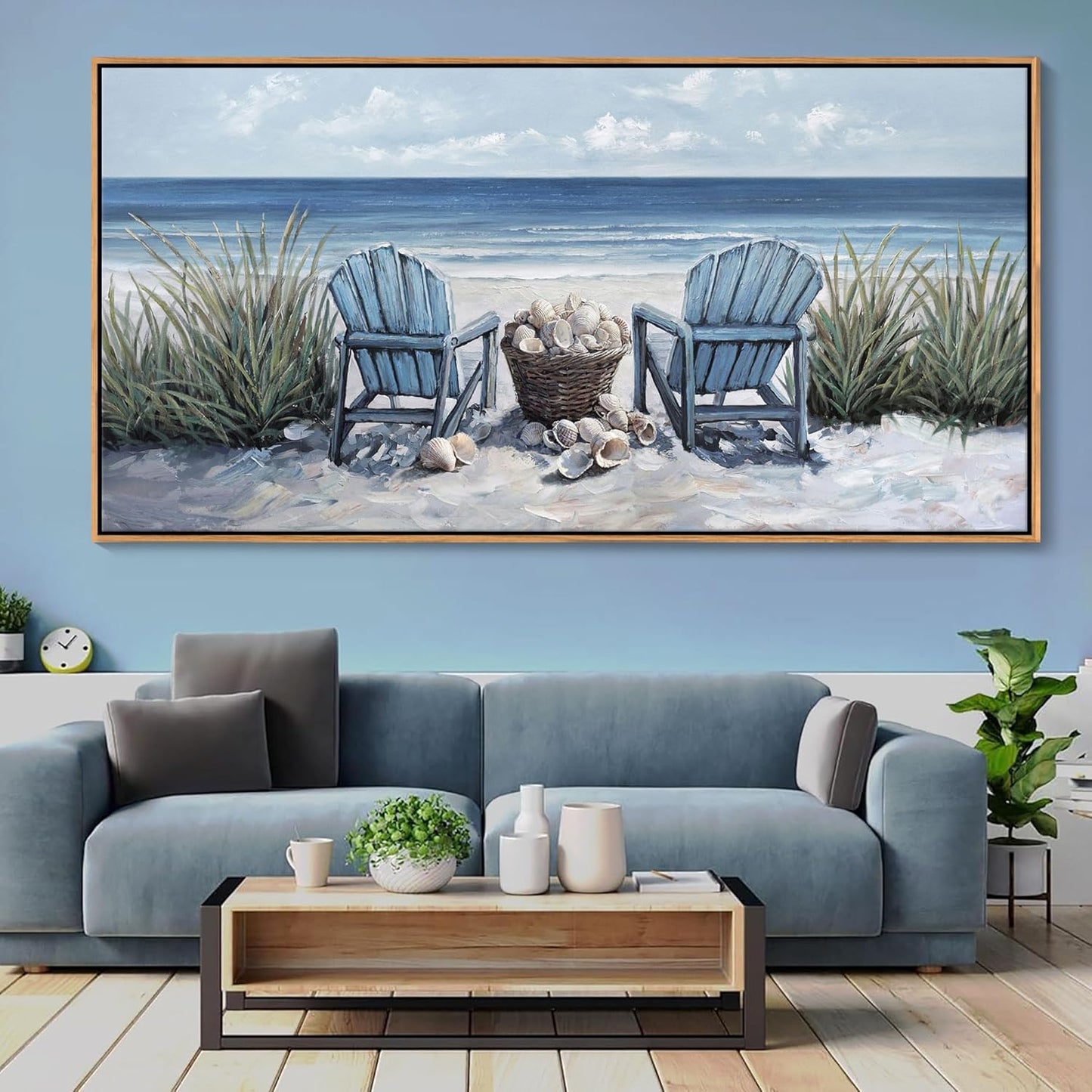 HGUAOA Coastal Wall Art - Large Landscape Wall Pictures for Living Room, Bedroom Pictures, Ocean Beach Artwork, Blue Above Bed Wall Decor Coastal Landscape Wall Art,Framed Beach Pinting