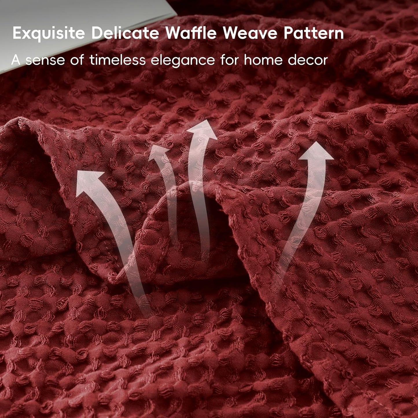 PHF Ultra Soft Waffle Weave Blanket King Size 104"x 90"- Washed Lightweight Breathable Cozy Woven Blanket for Bed - Aesthetic Decor for Couch Bedding Sofa Home Car - Wine