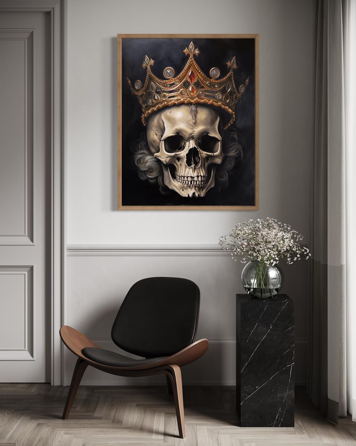 Skull Queen Poster Art Print, Halloween Scary Vintage Wall Art Academia Spooky Painting Decoration for Horror Prints, Gothic Posters Bedroom Decor 89 (Skull Queen, 11 x 14 inches, Wood Frame)