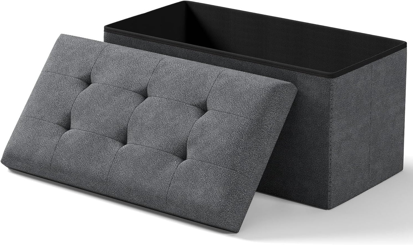 Storage Ottoman Bench, Folding Ottoman Foot Rest, 15 x 30 x 15 Inches, End of Bed Bench,Storage Chest, for Living Room, Bedroom, Hallway, Entryway, Dark Gray