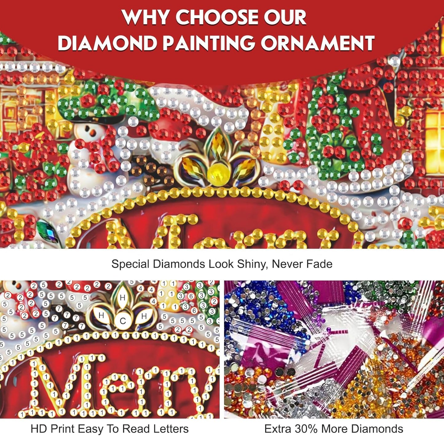 Diamond Art Hanging Kit for Adult, Merry Christmas, DIY Special Shaped Crystal Acrylic Diamond Art Painting Window Pendants, Santa Claus Sign, Diamond Painting Ornament for Home Garden Wall decor