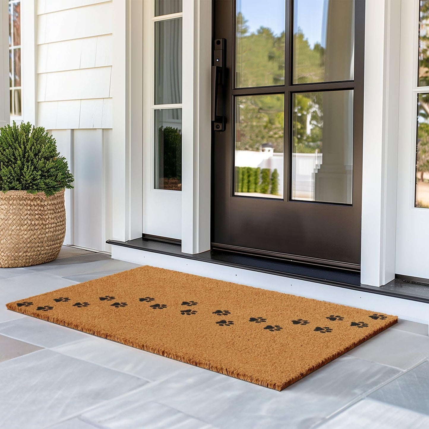 Barnyard Designs Natural Coco Coir Heavy Duty Backing Doormat - Large Cute Non-Slip Front Door Welcome Mat for Outside Entrance or Porch Entry, Brown (30x48, Paws)