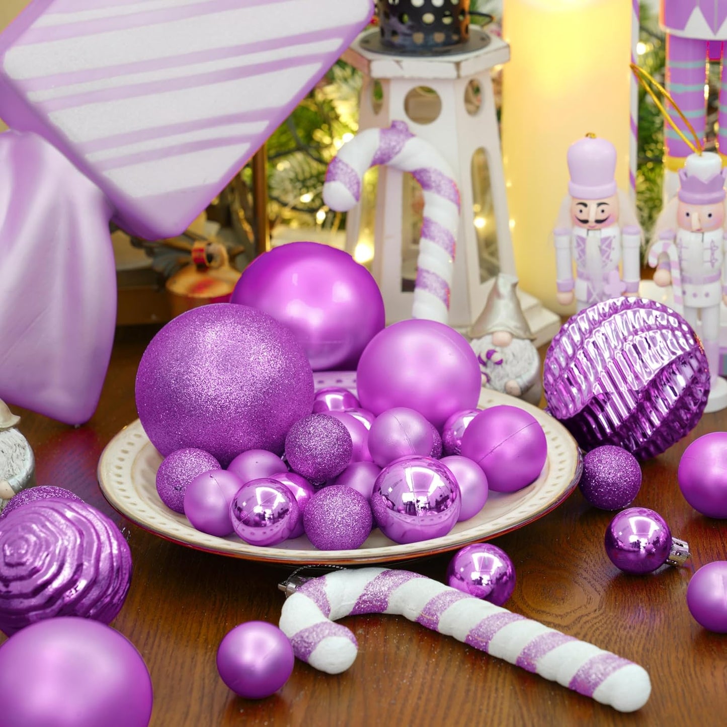 XmasExp 24ct Mini Christmas Ball Ornaments Shatterproof Christmas Ornaments Set Decorations for Xmas Tree Balls 30mm/1.18" (Light Purple)