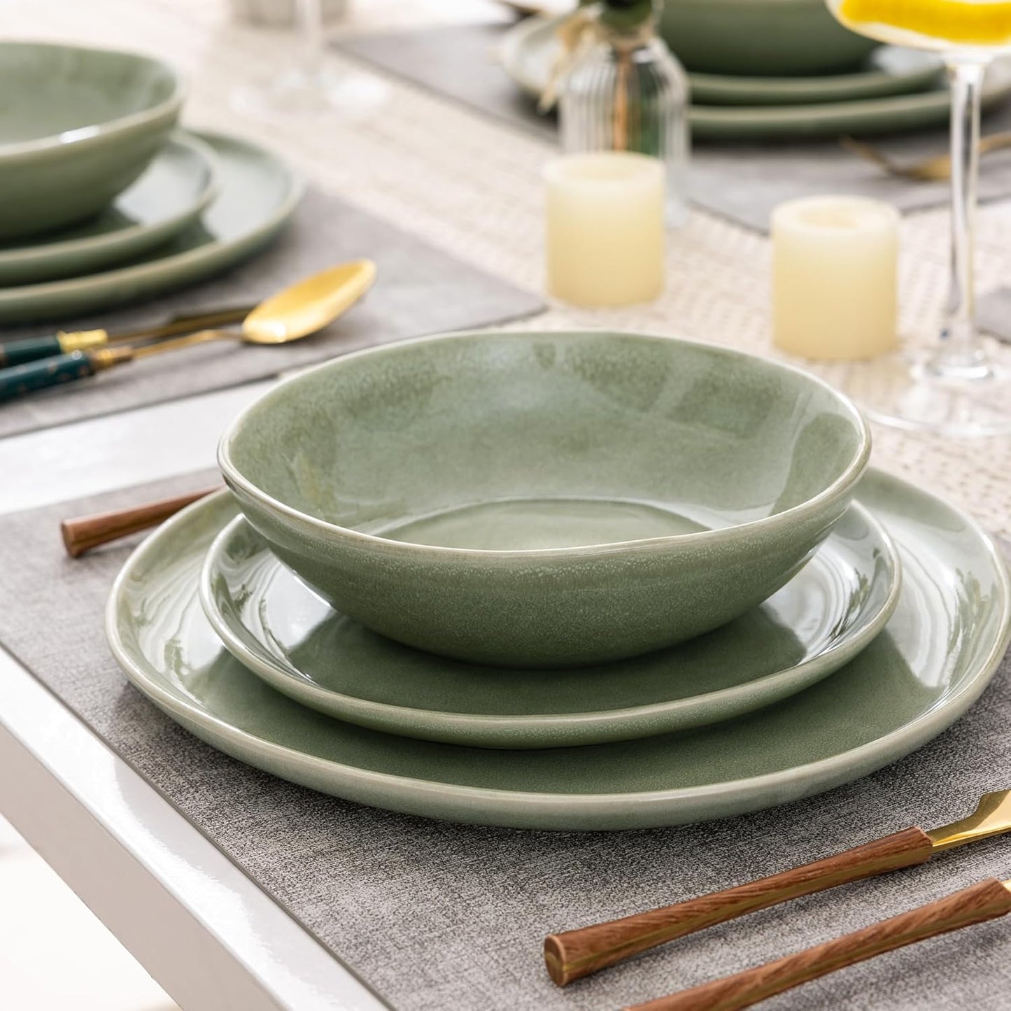 AmorArc Ceramic Dinnerware Sets,Handmade Reactive Glaze Stoneware Plates and Bowls Set,Highly Scratch Resistant | Dishwasher & Microwave Safe Dishes Set,Service for 8 (24pc)