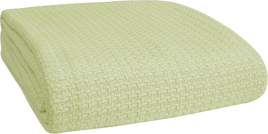 BELIZZI HOME 100% Cotton Bed Blanket, Breathable Bed Blanket Twin Size, Cotton Thermal Blankets Twin, Perfect for Layering Any Bed for All Season, Sage Green