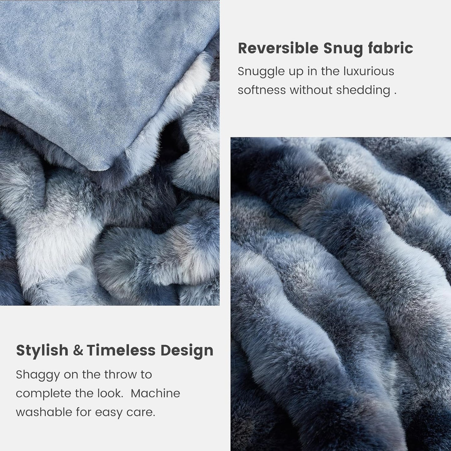 Cozy Bliss Faux Fur Throw Blanket for Couch, Fuzzy Soft Plush Thick Bubble Blanket for Sofa Bedroom Living Room, 60 * 80 Inches Tie-dye Blue