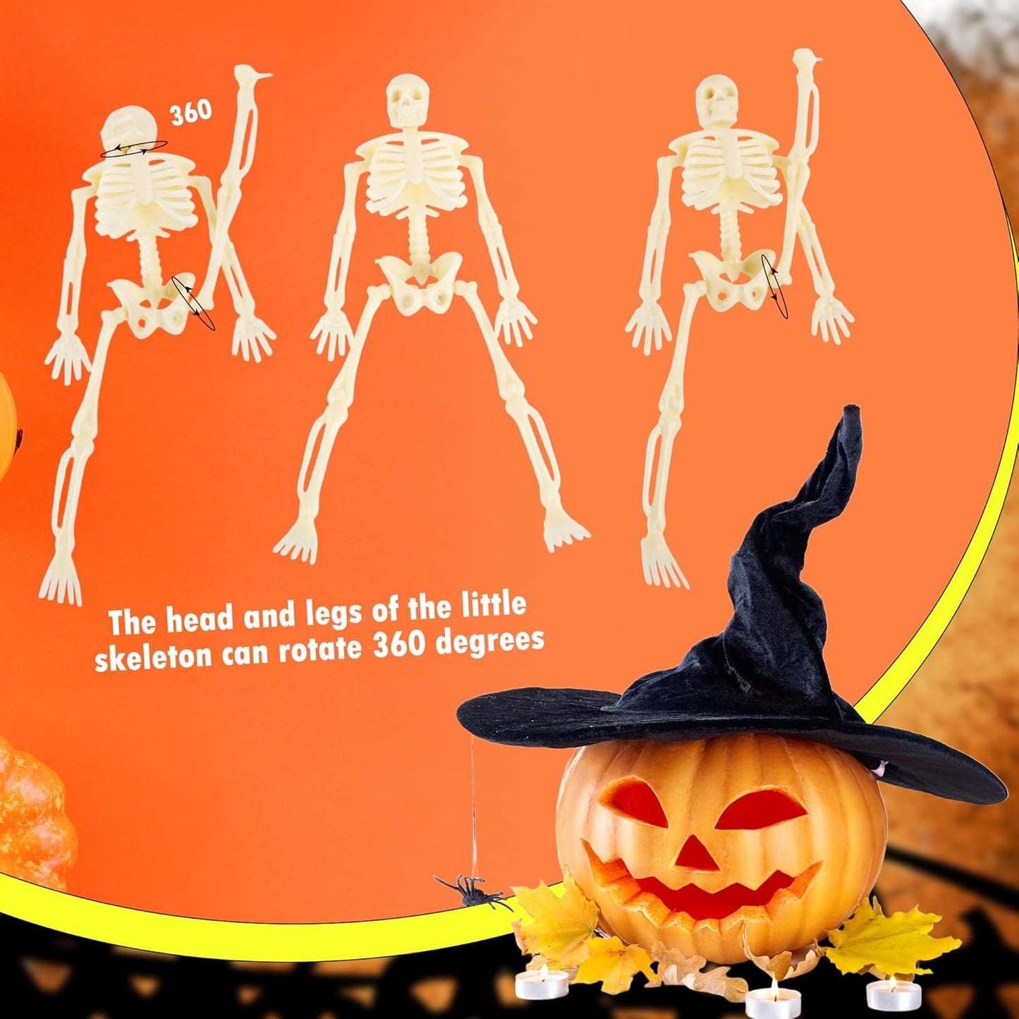 30 Pcs Halloween Mini Skeleton Figurine Decoration 6" Full Body Small Posable Skeletons Plastic Bones with Movable Joints Skeleton Figure for Halloween Garden Graveyard Haunted House Party Decor