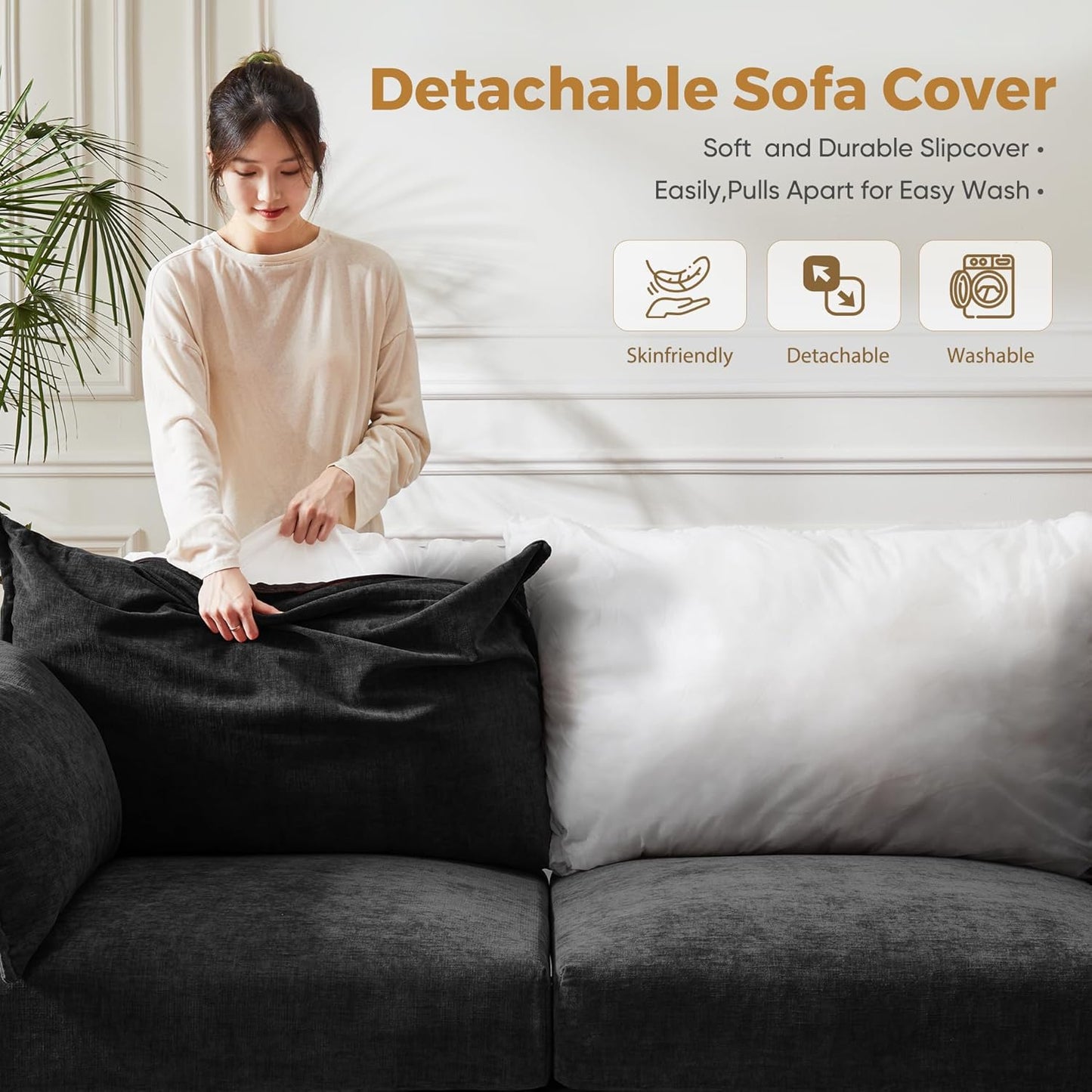 134.6" Oversized Modular Sectional Sofa, Large 7 Seater U Shaped Couch with Storage Ottoman with Reversible Chaise Deep Seat for Living Room, Apartment - Chenille Black