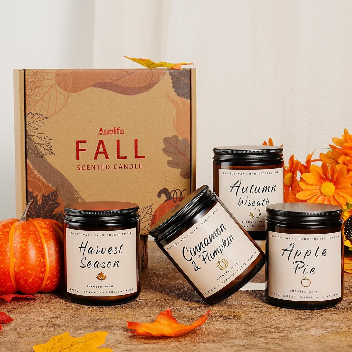 Fall Candles, Apple Pie Scented Candle for Home- Fall Scented Candles Gift Set for Women & Men, Autumn Aromatherapy Candle for Holiday, Thanksgiving, Cozy Home Décor，Long-Lasting Fragrance，7 oz
