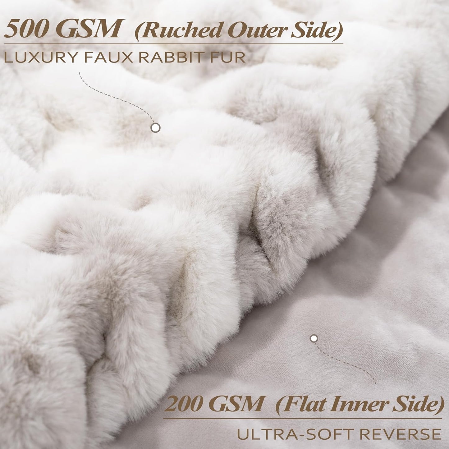 Touchat Ruched Faux Rabbit Fur Blanket, 700 GSM Luxury Dual-Sided Soft Cozy Blanket, Fuzzy Fluffy Plush Throw for Bed, Couch and Sofa - 60"x80", Tie-dye Grey