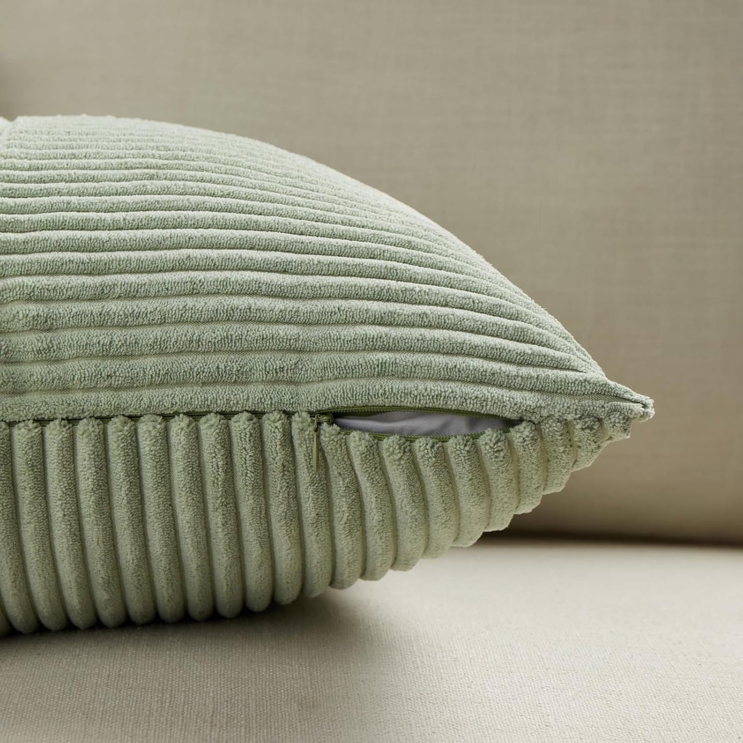 Fancy Homi 2 Packs Sage Green Big Decorative Throw Pillow Covers 24x24 Inch for Living Room Couch Bed, Rustic Farmhouse Boho Home Decor, Soft Corss Corduroy Patchwork Accent Cushion Case 60x60 cm