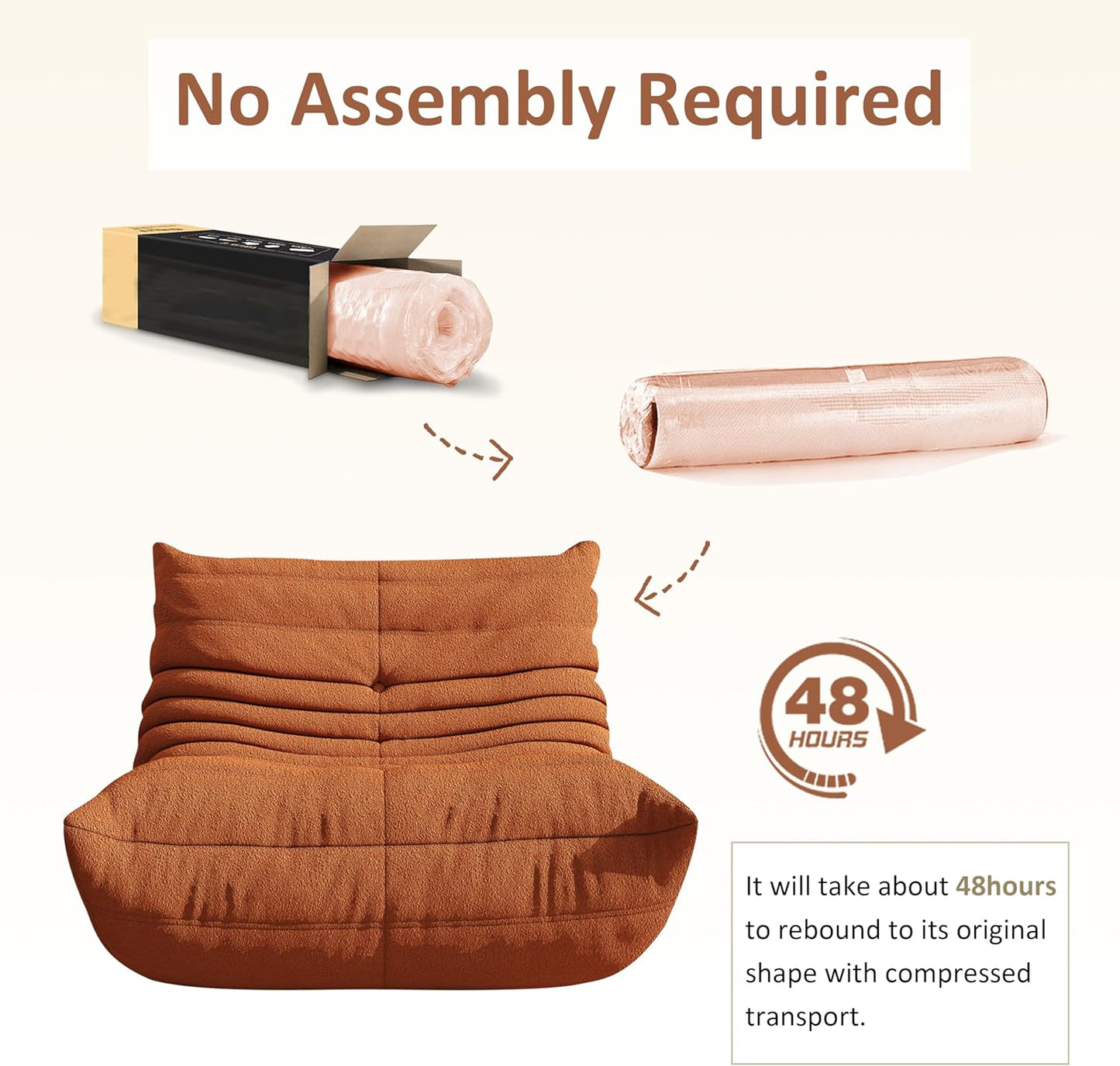 Bean Bag Chair, Oversized Bean Bag Chair for Living Room, Fireside Chair for Adults with Memory Foam Filled, Big Accent Sofa Lounge Floor Sofa for Gaming, Reading, Relax, No Assembly Required(Orange)