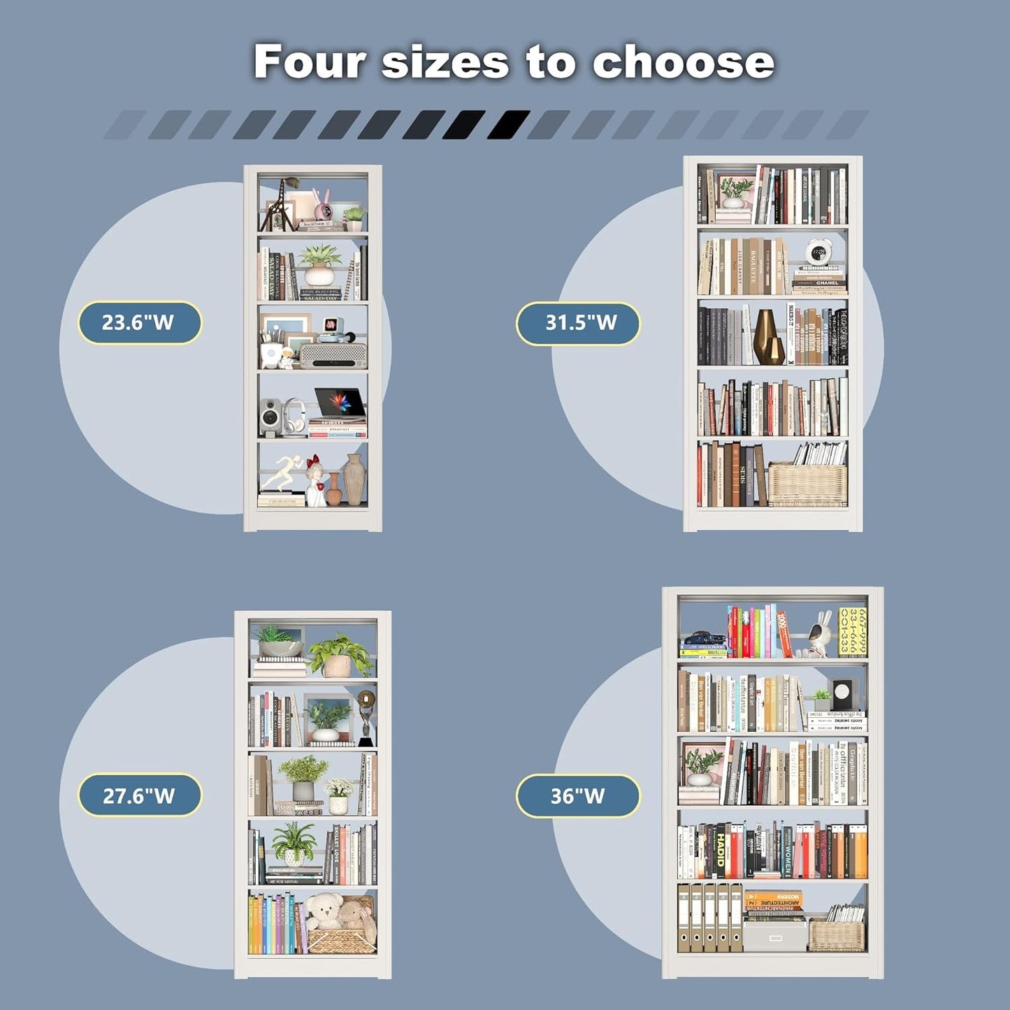 Metal Modern Bookshelf, 69”Tall Bookcase, 5-Tier Book Shelf with Adjustable Shelves, Heavy Duty Bookshelves, Modular Bookshelf for Library Shelves, Living Room, Office, Home (White)