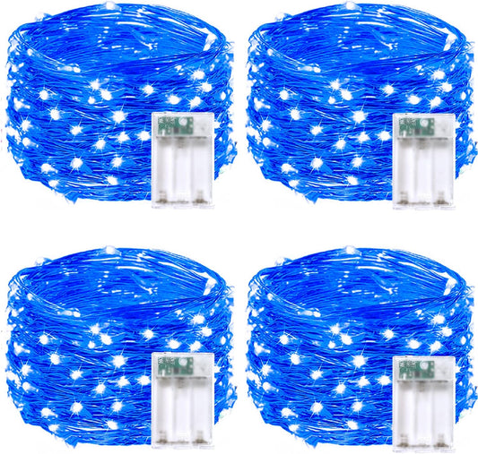 4 Pack 20FT 60LED Battery Operated Fairy Lights with Timer, Waterproof Battery String Lights Outdoor Indoor, Battery Twinkle Light for Bedroom Wedding Birthday Party Chirstmas (Blue)