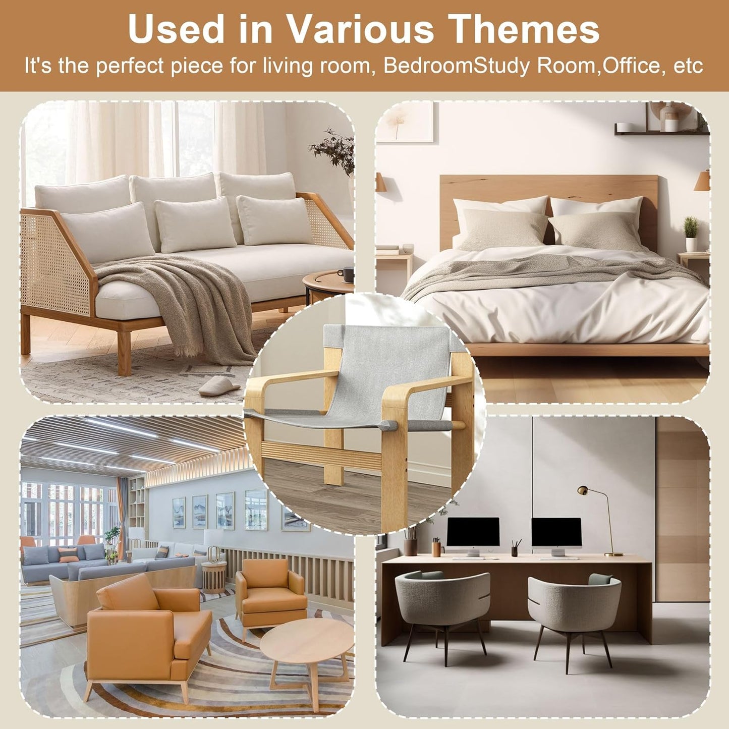 Mid-Century Accent Chair with Wide Armrest & Solid Wood Frame, Detachable and Washable Armchair, Modern Living Room Reading Chairs for Bedroom Sunroom Bedroom Balcony,White