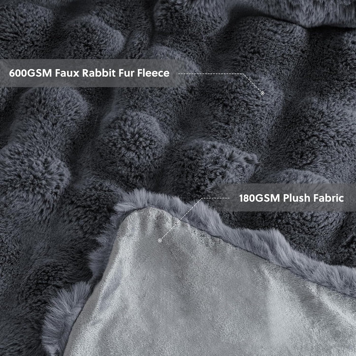 Cozy Faux Fur Throw Blanket for Couch Warm Fuzzy Throw Blanket, Soft Plush Thick Bubble Blankets for Bedroom and Living Room, Furry Luxury Blanket, 50 x 60, Grey
