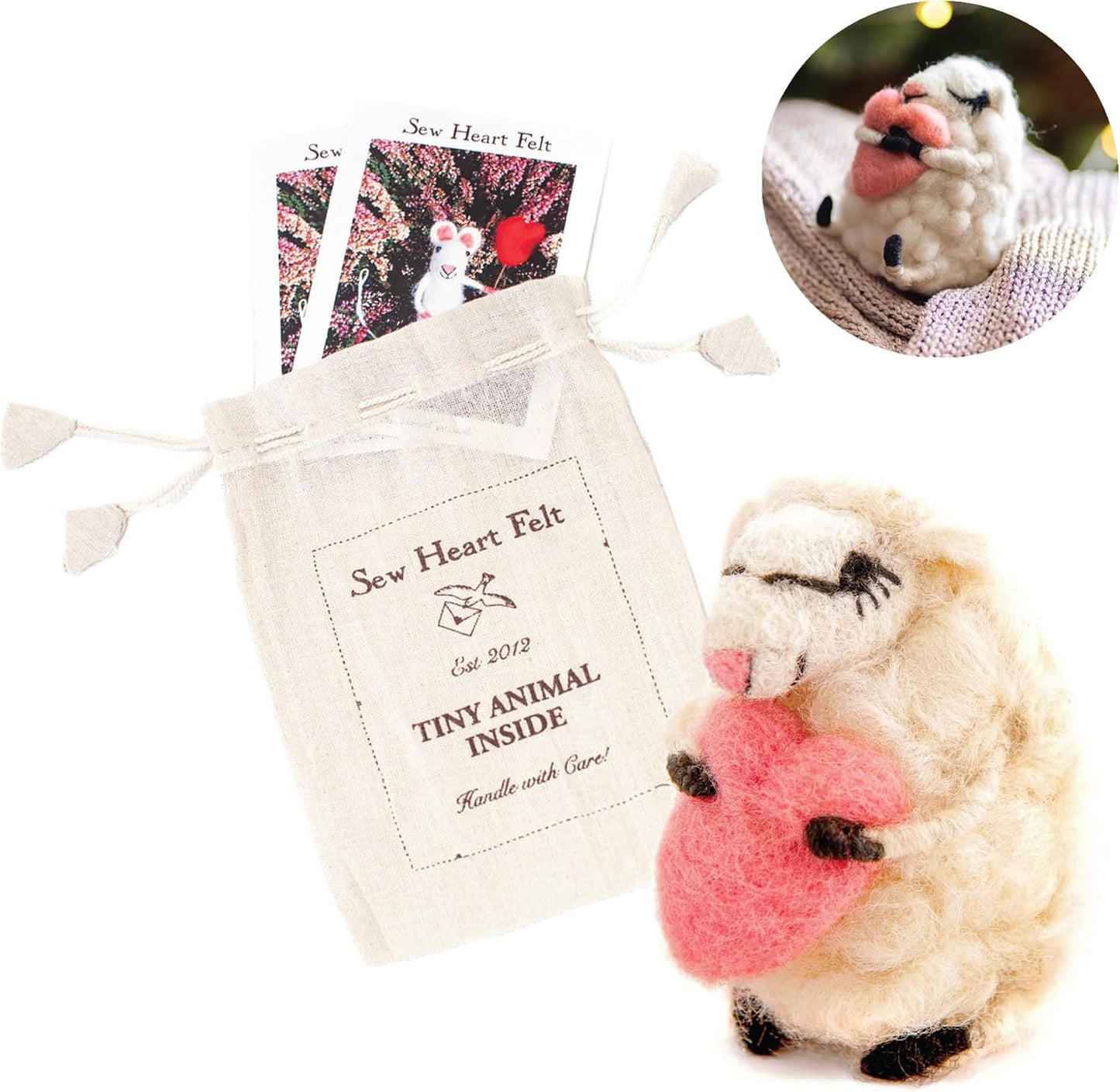 | Hand-Felted Loving Lottie Sheep Hugging Heart | Organic Wool Home Decor | Fair Trade Plush Animal Ornament | Gift for Any Occasion | Perfect for New Spaces & Home Accessories