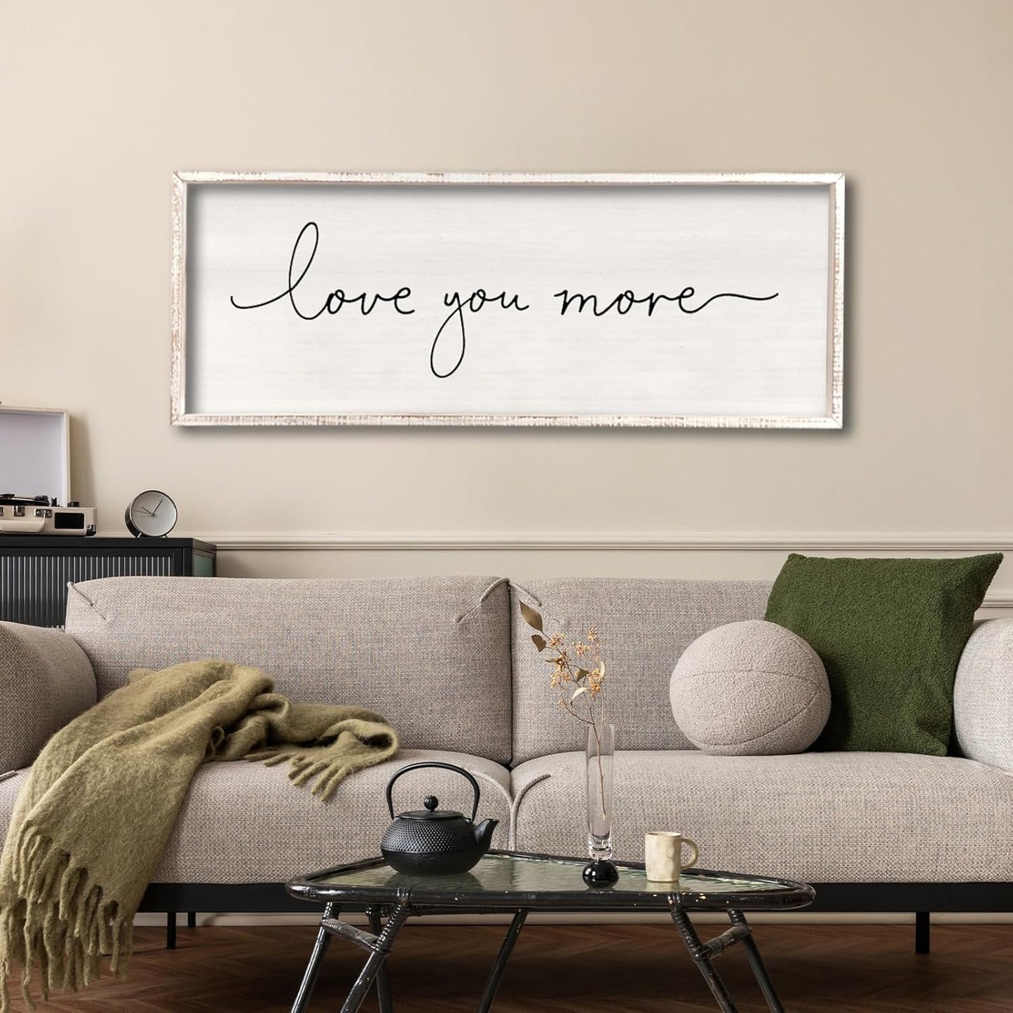 Love You More Sign 40''×15'' Master Bedroom Above Over Bed Wall Decor Modern Farmhouse Large Vintage Wood Framed Hanging Over Bed Bedside Wall Art (White)