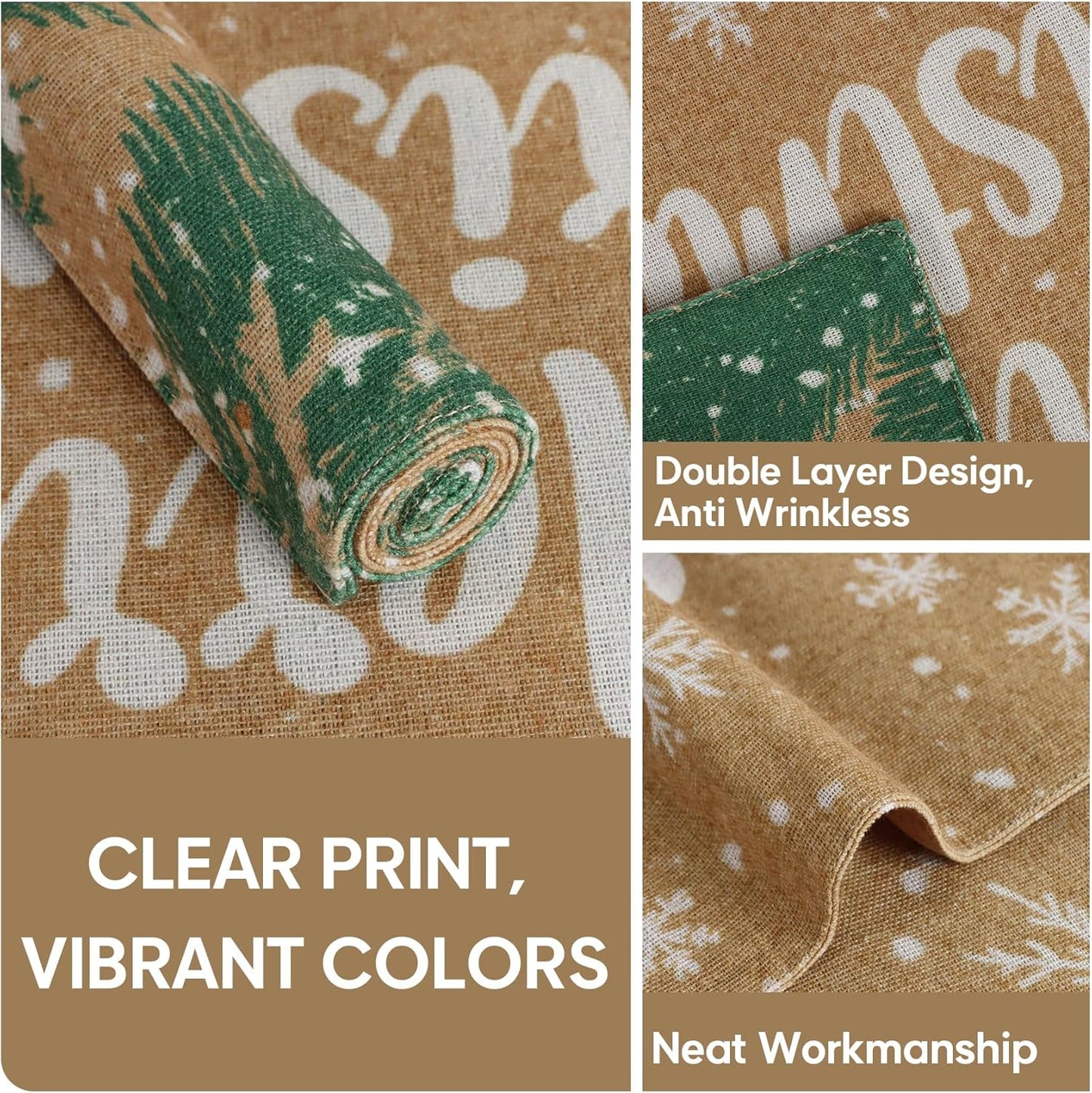 MANSPHIL Brown Christmas Placemats Set of 4 - Farmhouse Snowflake Cotton Faux Linen Cloth Place Mats Heat Resistant Washable Table Mats for Dining Kitchen - 13x19 Inch