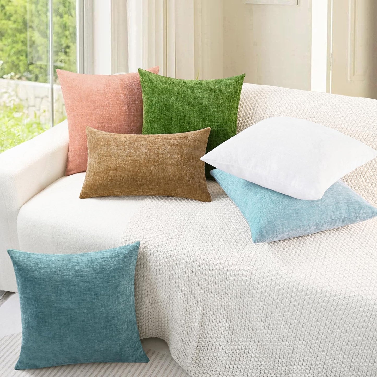 CaliTime Throw Pillow Covers Decorative 16 X 26 Inches Pack of 2 Cozy Chenille Cushion Cases for Couch Sofa Bed Living Room Home Light Blue Grey