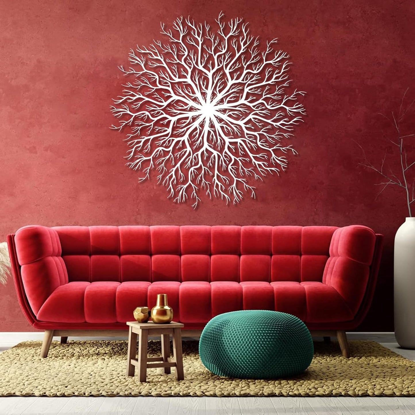 Tree of Life Metal Wall Art, Metal Tree Wall Art, Large Round Sculpture, Round Branch Wall Decor, Large Branch Artwork, Nature Sign, Wall Decor for Living Room, Housewarming Gift (Gold, 28"x28"|70x70cm)