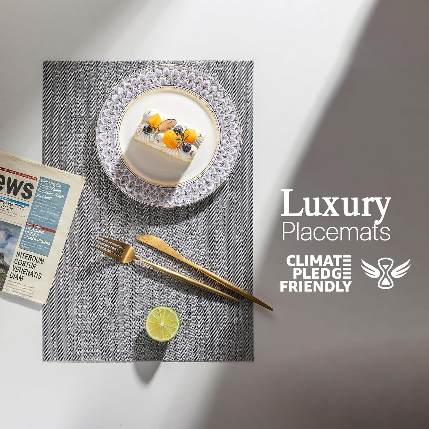 LEXMORE Placemats Set of 12 Vinyl/Plastic Woven Place Mats for Kitchen Table Indoor/Outdoor Washable Placemat Wipeable Dining Table Mats(Ombre Gray)