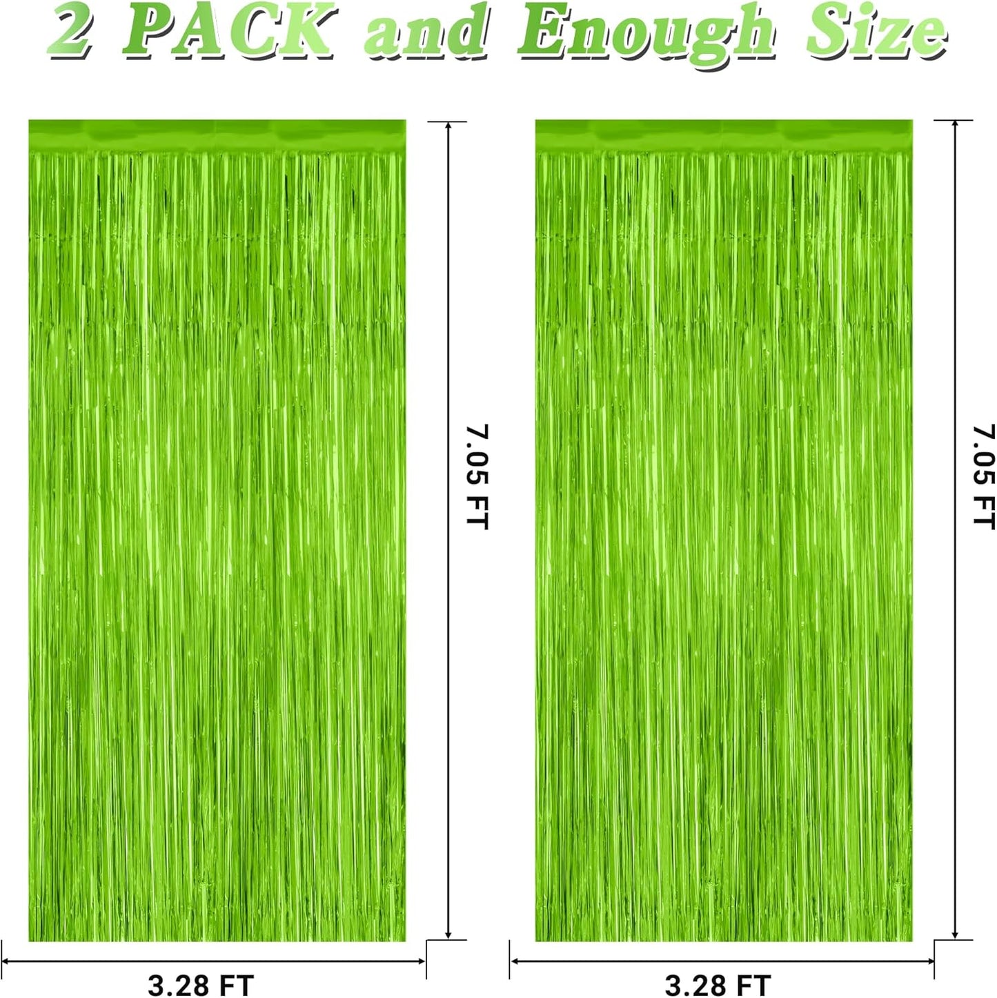 2 Pack Backdrop Curtains, 3.28 Feet x 7.05 Feet Grass Green Fringe Curtains, Metallic Tinsel Backdrop Foil Curtains Streamer, Party Supplies Party Decorations Photo Props