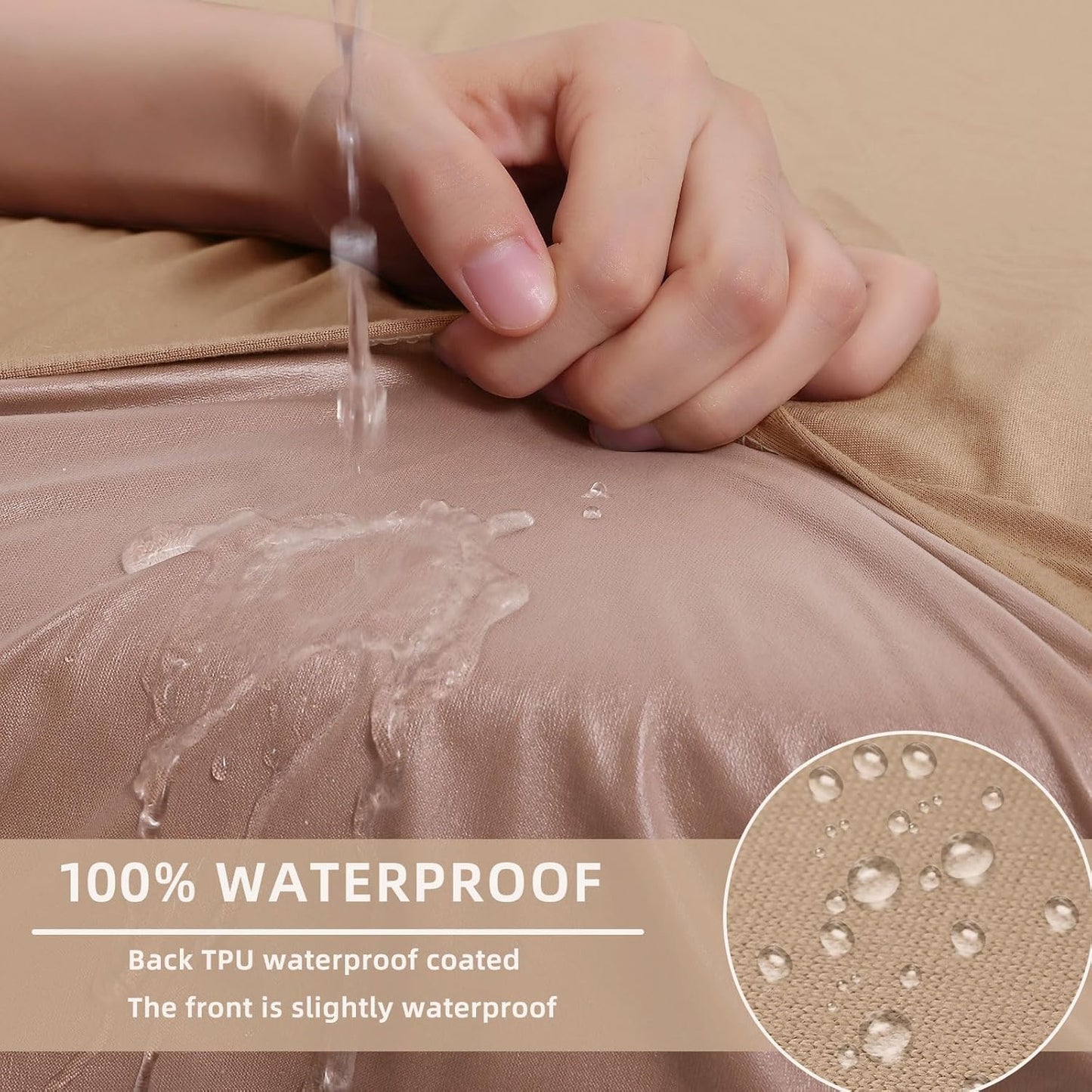 hyha Waterproof Couch Cushion Covers, Stretch Sofa Couch Seat Slipcover for Dog Washable, Non-Slip Waterproof Outdoor Cushion Covers for Patio Furniture Replacement (1 Piece for Small, Camel)