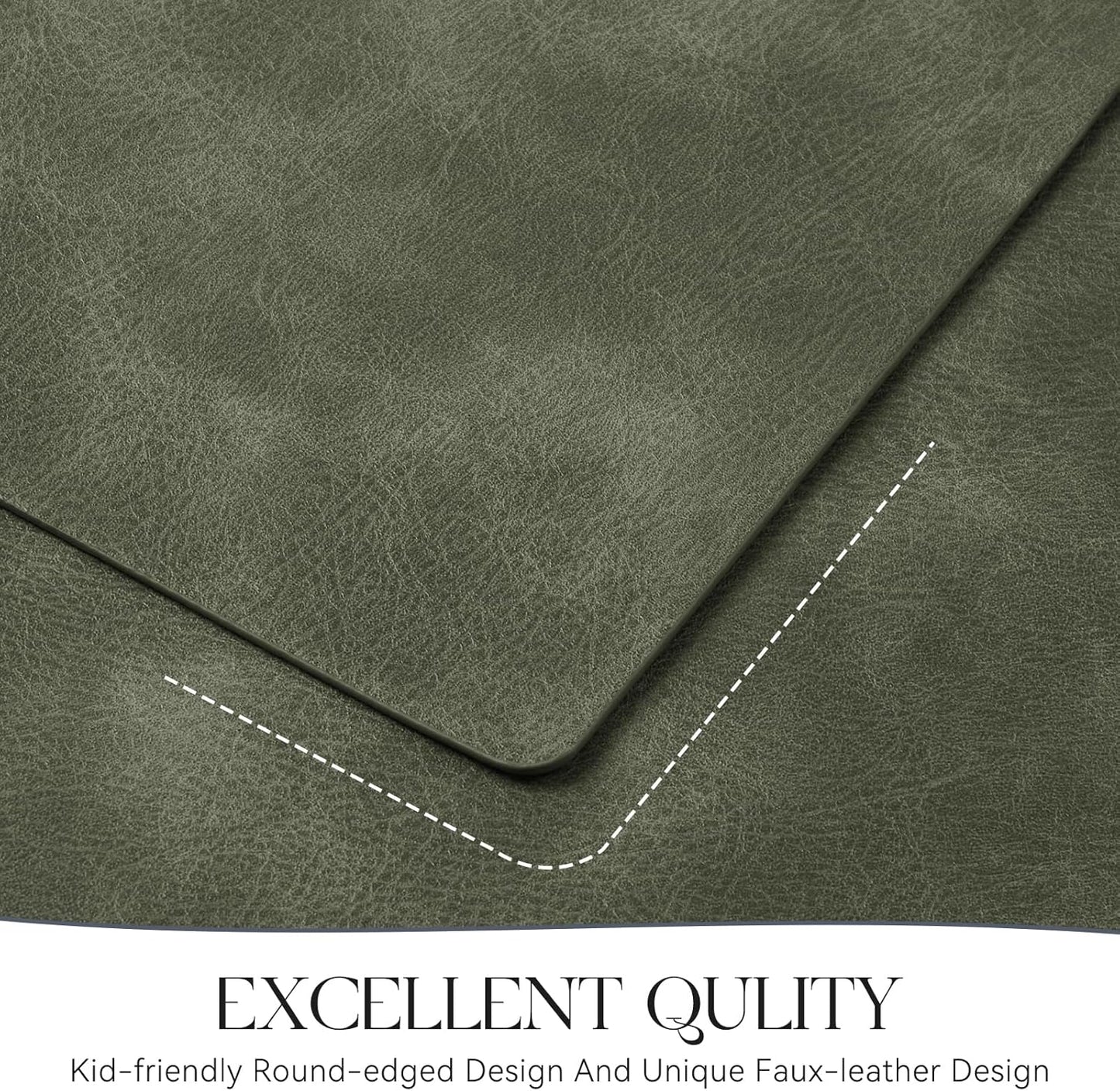 MOSAYT Vinyl Placemats Set of 4-12 X 17 Inch - Faux Leather 100% Waterproof Oil-Proof Wipeable PU Place Mats, Heat Resistant Reversible Table Mats for Kitchen, Dining, Outdoor (Olive Green)