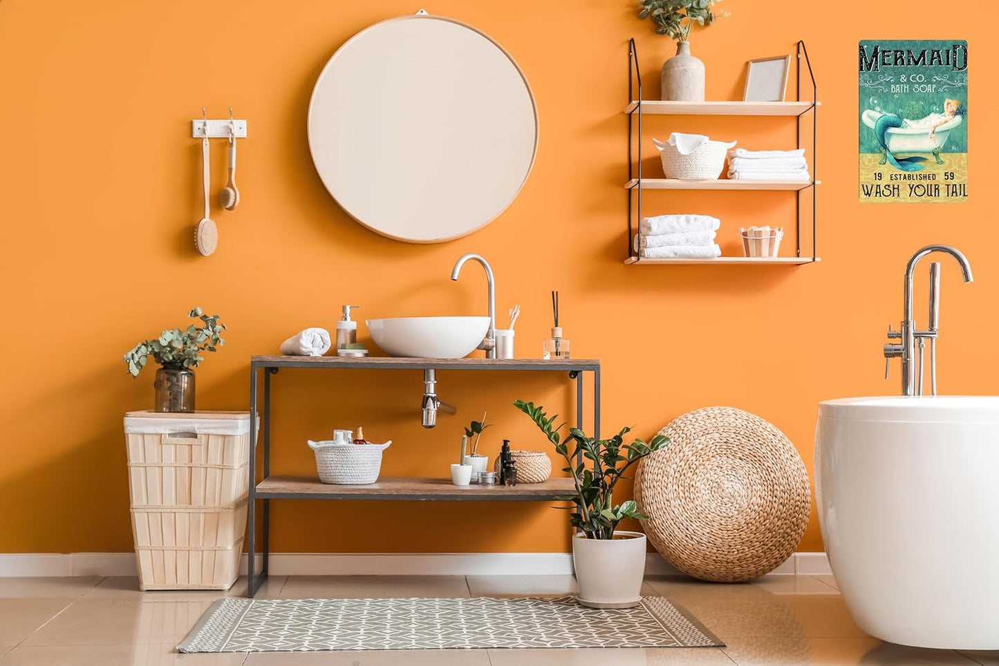 Mermaid Decor Gifts Funny Bathroom Decor Wall Art Coffee Bar Vintage Metal Tin Sign - Wash Your Tail - Office Home Toilet Signs Wall Decor Pictures 8 X 12 Inch