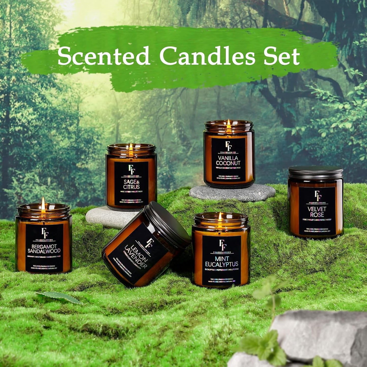 Scented Candles Set, Soy Wax Candles 6 Pack 42 Oz Aromatherapy Candles Gift Set for Women Men (Sage/Vanilla/Lemon/Sandalwood/Mint/Rose