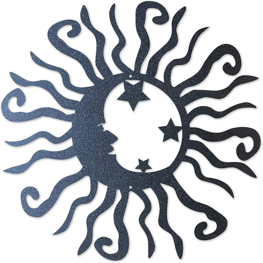 Riverside Designs Wacky Solar Moon Metal Wall Art Steel Outdoor Decor | Heavy-Duty and Waterproof | Made in USA (Black, 30L x 30W)