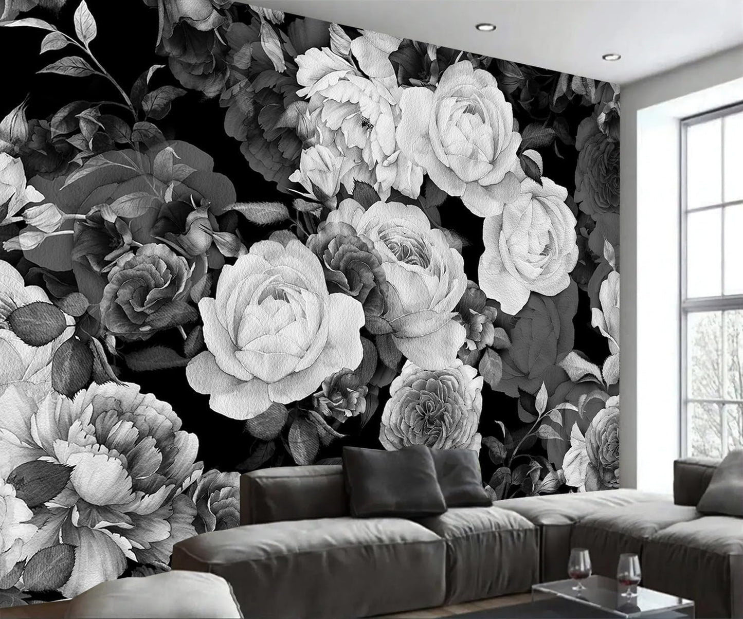 AFZEVEB-Dark Peony Wallpaper Watercolor Rose Wall murals for Bedroom 136"x96" (Not Peel and Stick)