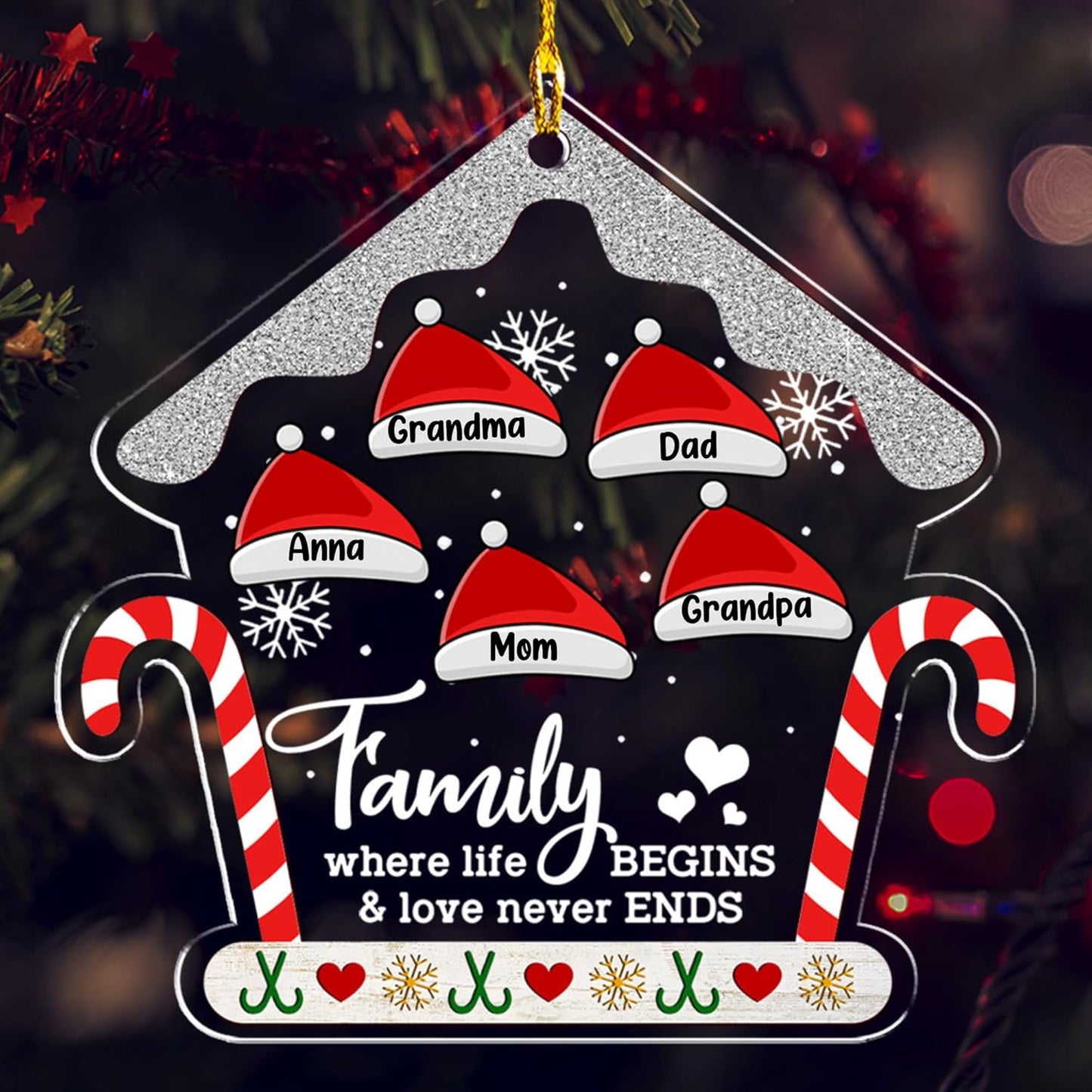 Personalized Chrismas Ornament 2025 - Love Never Ends, Custom Name Charms Family Members up to 10 People, for Family, Friends, and Loved Ones
