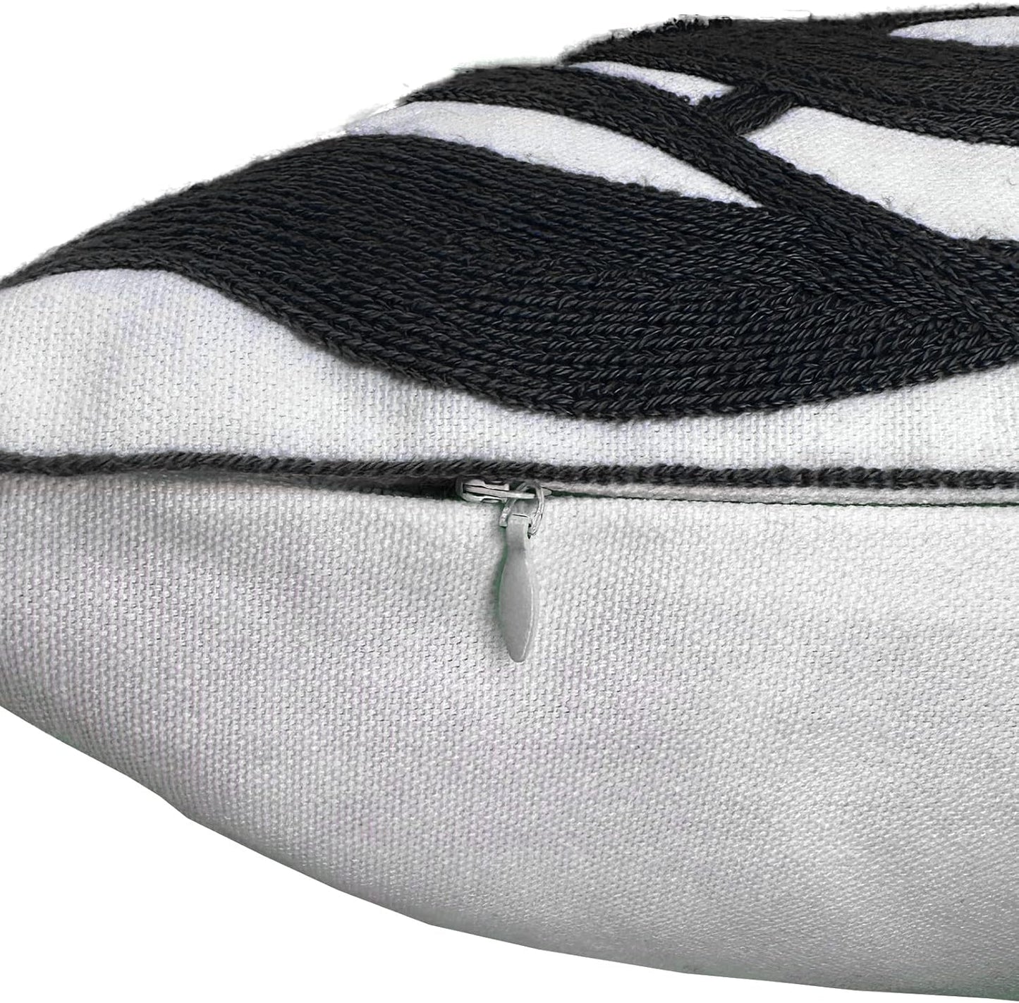 Alysheer Farmhouse Floral Leaves Embroidered Decorative Throw Pillow Cover 18x18 inches, Boho Tufted Flowers Embroidery Pattern Chic Cotton Cushion Case for Couch Bed Sofa Living Room(Black)