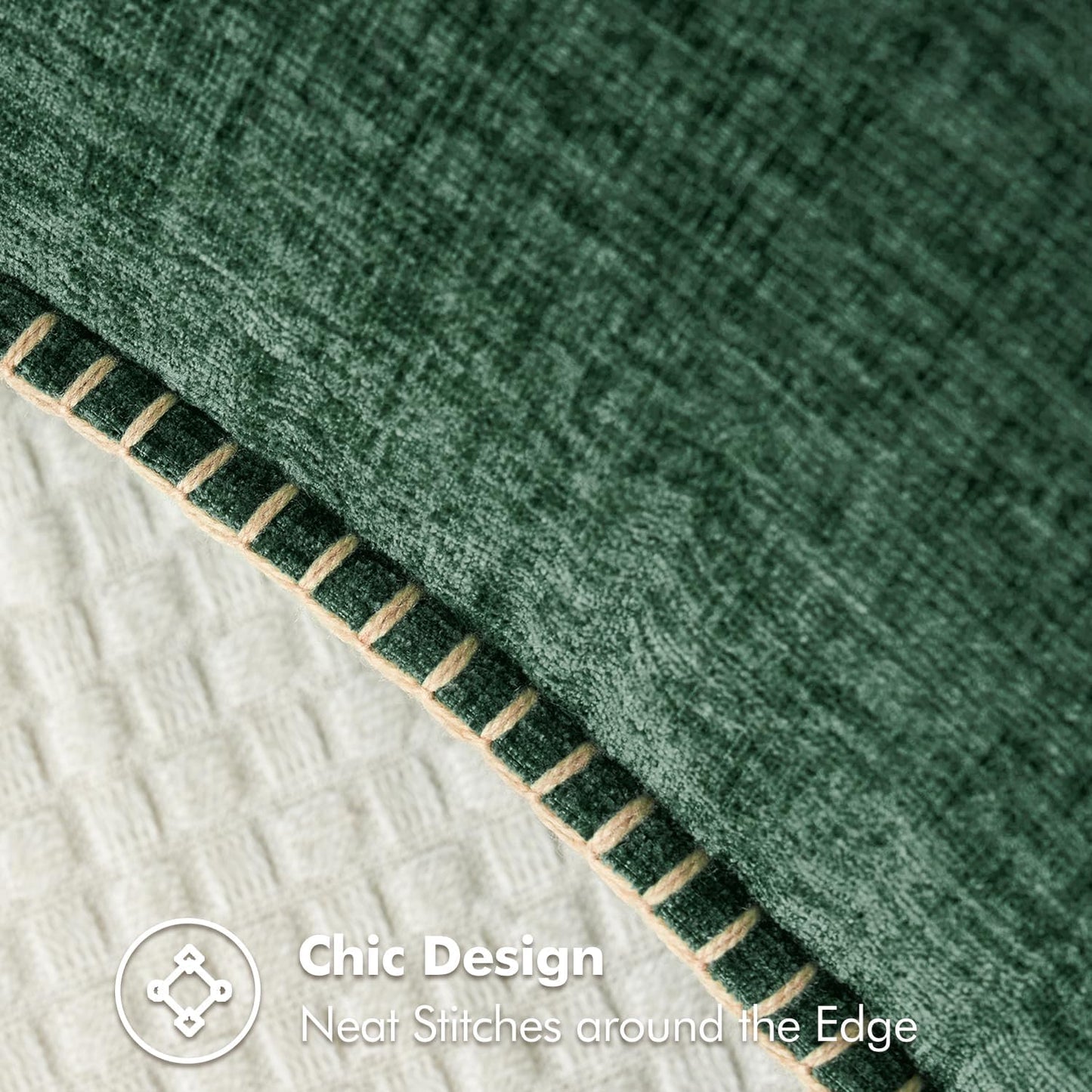 MIULEE Pack of 2 Christmas Pillow Covers 24x24 Inch Dark Green Farmhouse Decorative Throw Pillow Covers with Stitched Edge Soft Chenille Solid Dyed Couch Pillow Covers for Sofa Bed Living Room