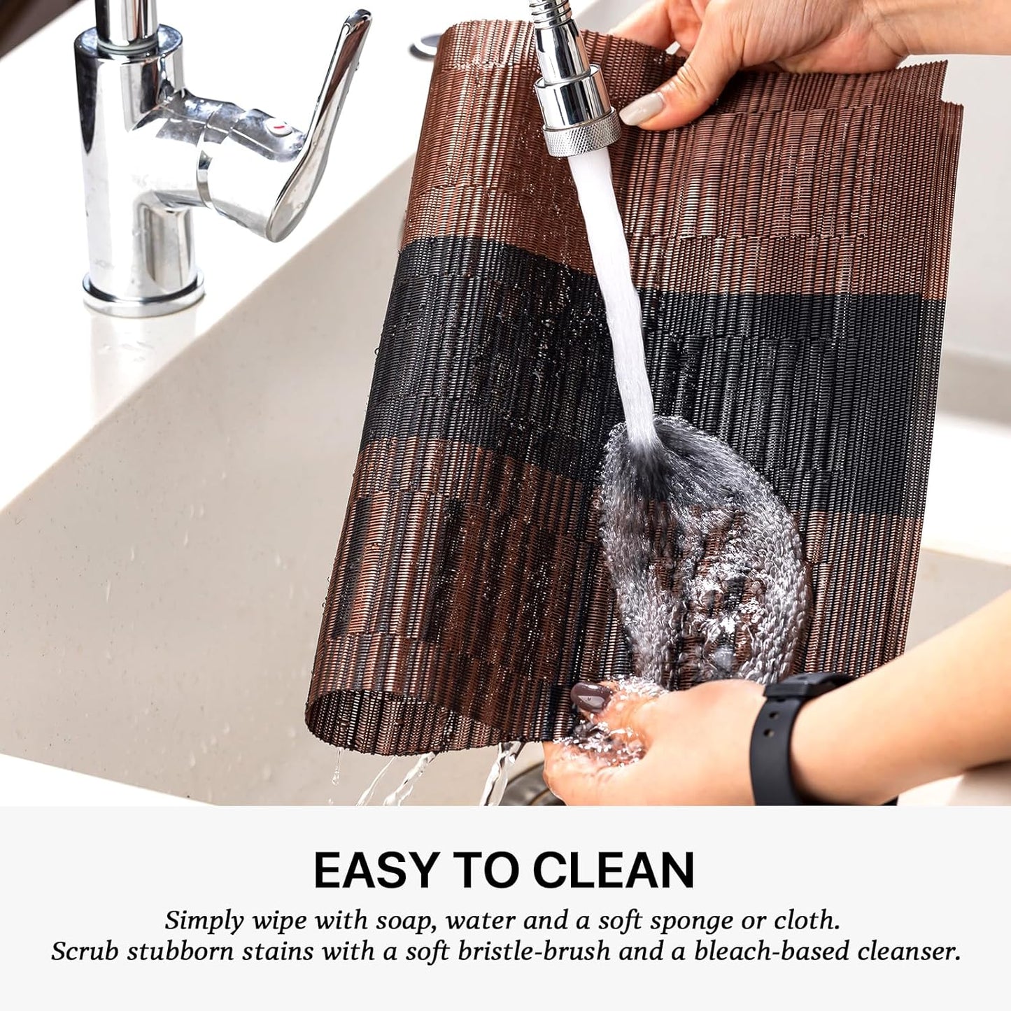 LEXMORE Placemats Set of 4 Vinyl/Plastic Woven Place Mats for Kitchen Table Indoor/Outdoor Washable Placemat Wipeable Dining Table Mats(Ombre Brown Black)