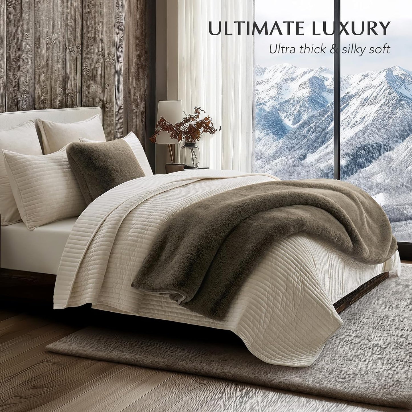 Luxury Soft Faux Chinchilla Fur Throw Blanket for Couch, Warm Thick Heavy Winter Throw Blanket 1220GSM for Bed, Fluffy Cozy Mink Blanket with Reversible Velvet, Smoky Sable, 50"x60"