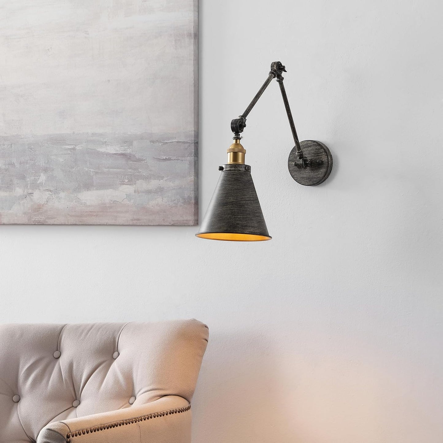 JONATHAN Y JYL7462D Rover 7" Classic Industrial Metal Adjustable Arm LED Wall Sconce, Rustic Dark Gray/Brass Gold for Bedroom, Bathroom, Vanity