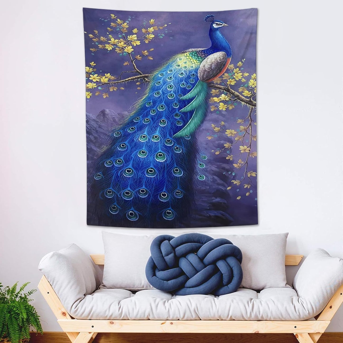 yowecso Peacock Tapestry Wall Hanging for Bedroom, Living Room - Purple Peacock Bird Tapestry - Aesthetic Wall Decor - 50"x60"