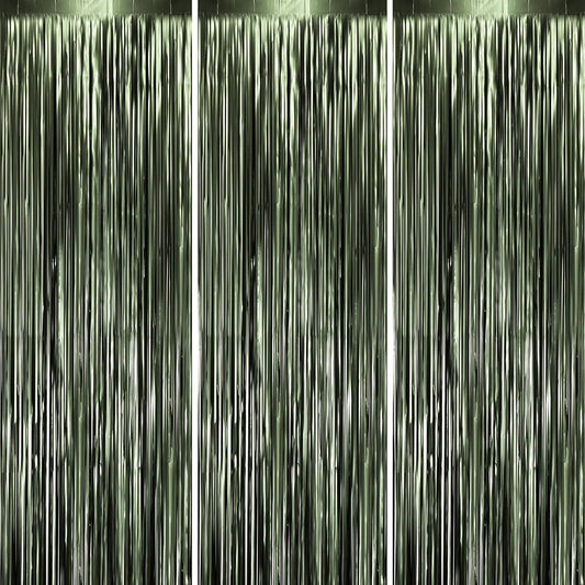 3 Pack 3.3 x 8.2 ft Matte Green Foil Fringe Backdrop Curtains, Tinsel Streamers Party Decorations, Fringe Backdrop, Door Shimmer for Graduation, Birthday Party