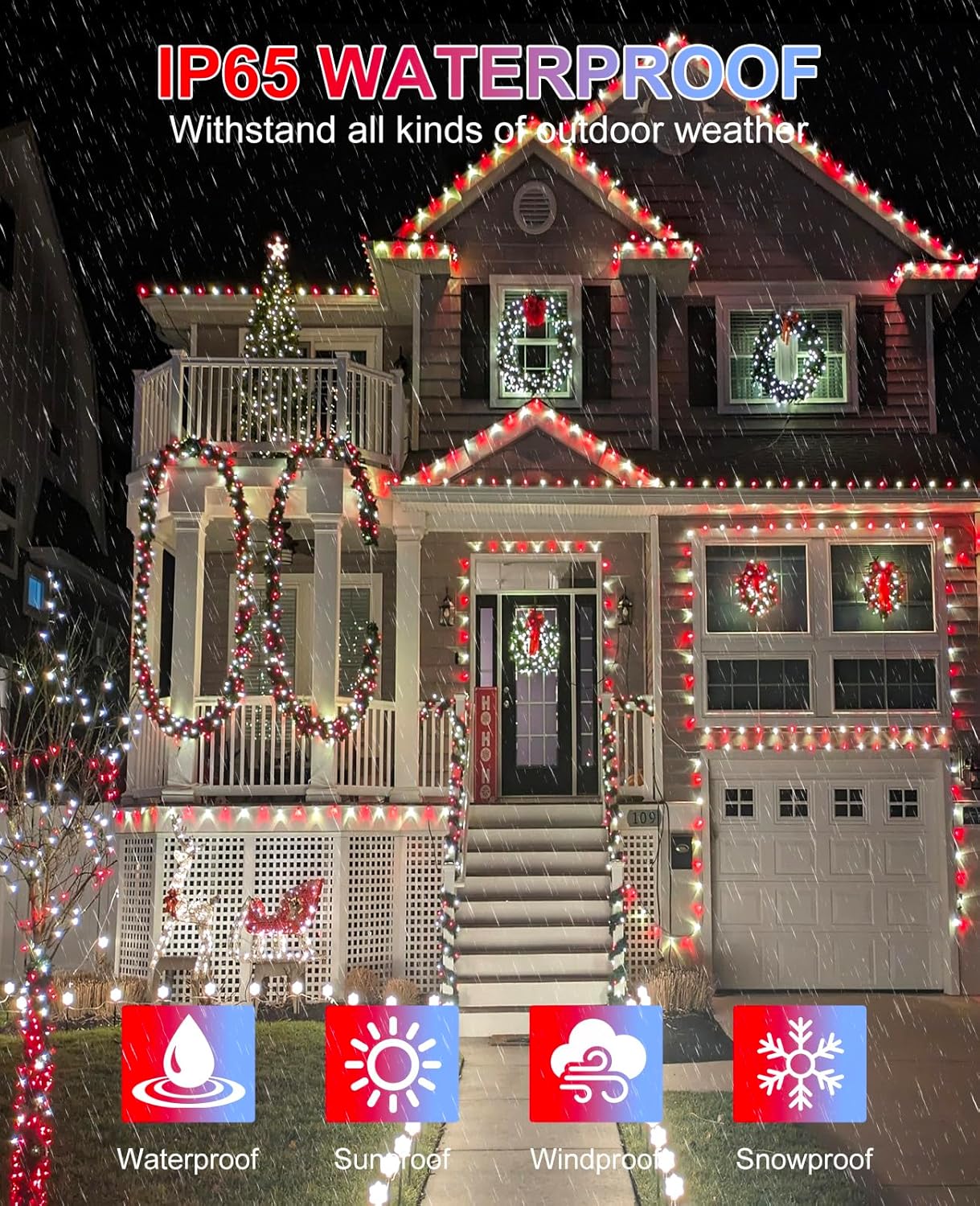 Christmas Lights Outdoor 40FT 120 LED, Green Wire Christmas Tree Lights Waterproof, 8 Modes & Timer, Connectable String Light for Indoor Bedroom Yard Patio Party Xmas Decorations, Red White