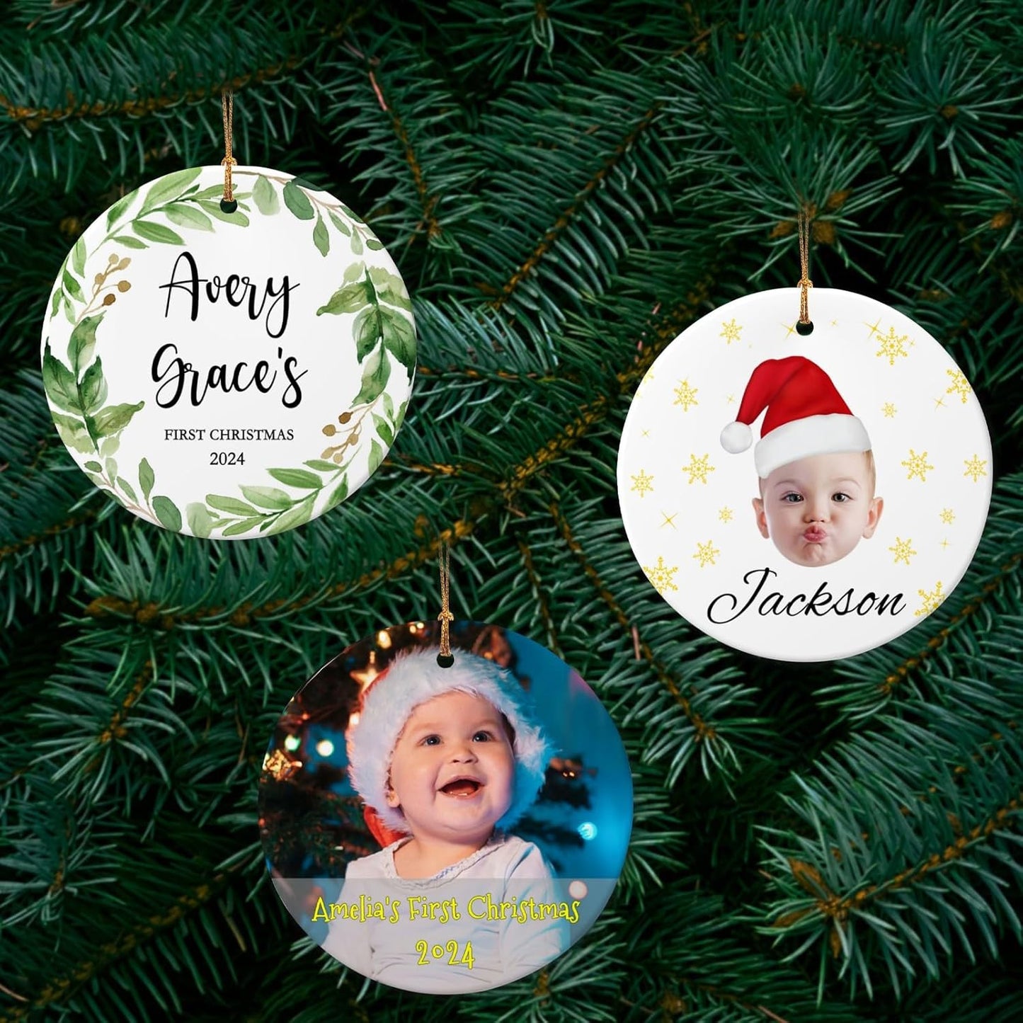 Personalized Baby Christmas Ornaments with Name 2025 Custom Babys First Christmas Name Ornaments,Double-Sided Ceramic Customized Xmas Ornaments for Christmas Tree